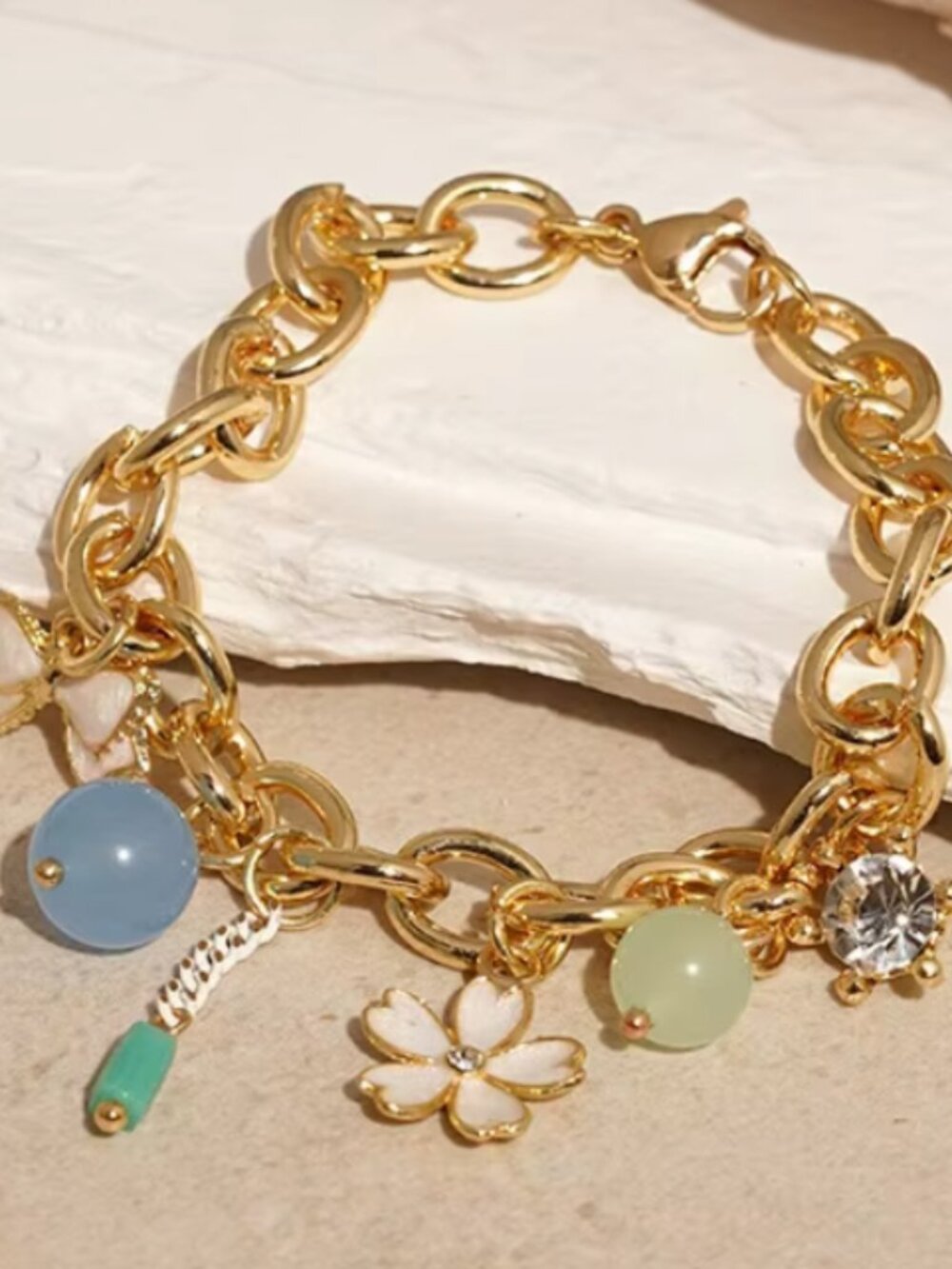 Blue & Green Floral Charm Bracelet